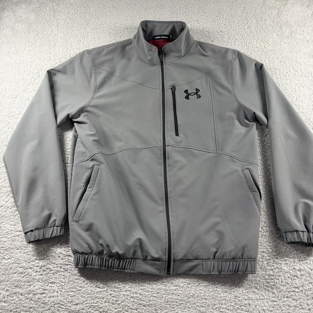 Under Armour Jacket Mens XL Gray Full Zip Track Jacket Bomber Loose‎ Fit